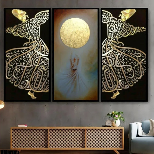 Set of 3 For Living Room Wooden Frame Art