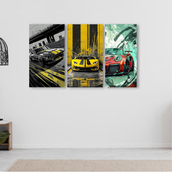 Set Of 3 Cars Art Wooden Frames